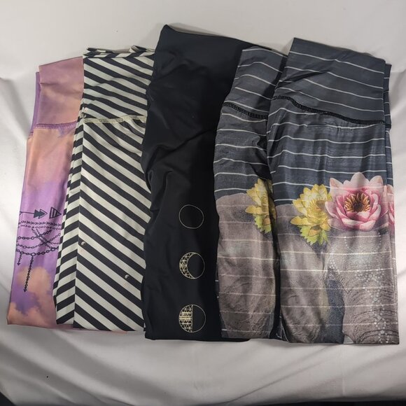 teeki Pants - 5 Lot Teeki Leggings M Medium Pairs Moon Phases Stripes Lotus Flower 25" Ankle